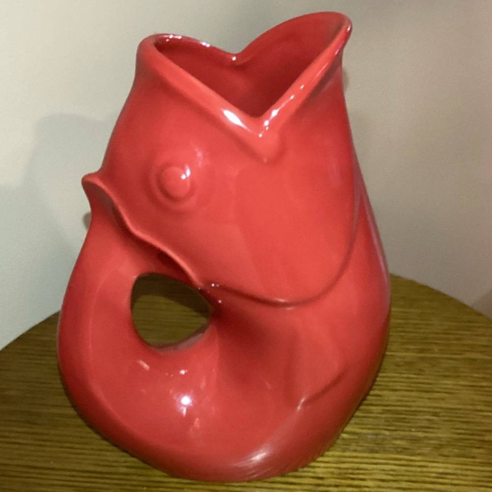 Gurgle Pot Red Ceramic Fish Pitcher